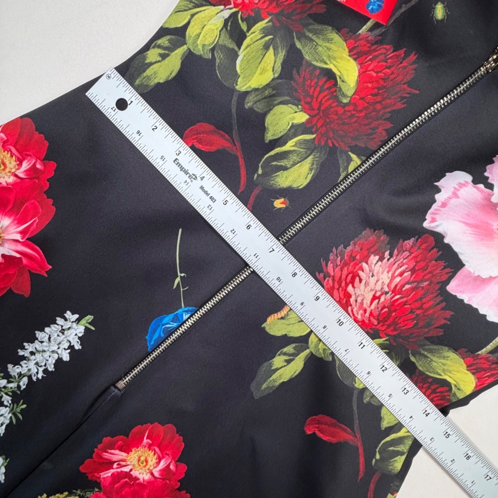 Ted Baker Polayo Floral Bodycon Dress Womens Size 3 Red Asymmetric Cutout 0392 - Picture 4 of 10